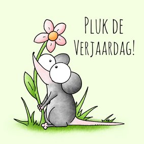 Verjaardagsfelicitatie muis - Pluk de verjaardag!