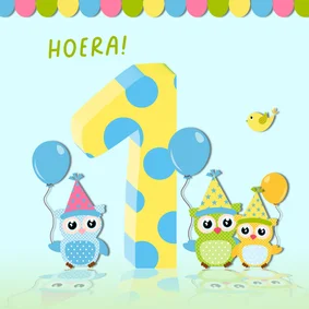 Verjaardagskaart 1 jaar met ballonnen