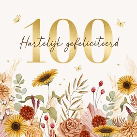 Verjaardagskaart 100 jaar vlinders bloemen stijlvol