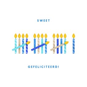 Verjaardagskaart 16 kaarsjes blauw