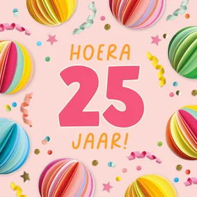 Verjaardagskaart 25 kaart confetti