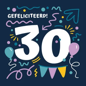 Verjaardagskaart 30 ballonnen en confetti
