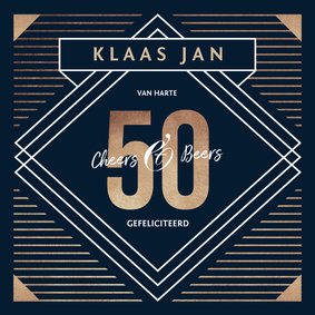 Verjaardagskaart 50 jaar goud stijlvol man blauw