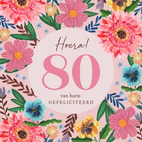 Verjaardagskaart 80 bloemen botanisch lente
