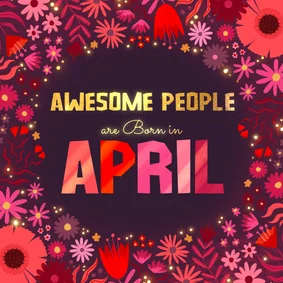 Verjaardagskaart 'awesome people are born in april' paars