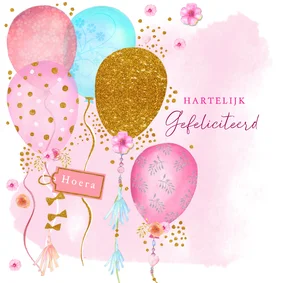 Verjaardagskaart ballonnen glitter