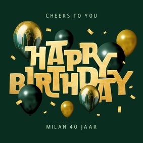 Verjaardagskaart ballonnen goud happy birthday confetti