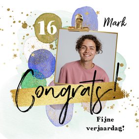 Verjaardagskaart ballonnen watercolour goudlook ster foto