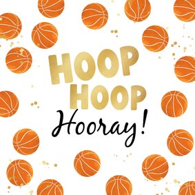 Verjaardagskaart basketbal hoop hoop hooray goud