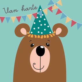 Verjaardagskaart - Beer met blauwe feestmuts