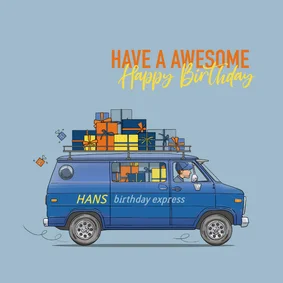 Verjaardagskaart bestelbus blauw