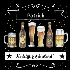 Verjaardagskaart biertjes zwart