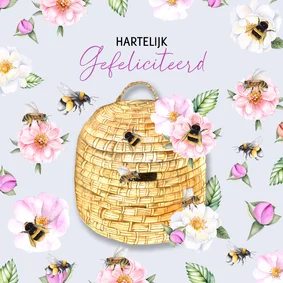 Verjaardagskaart bijtjes en bloemen
