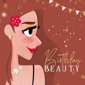 Verjaardagskaart birthday beauty met aanpasbare haarkleur 