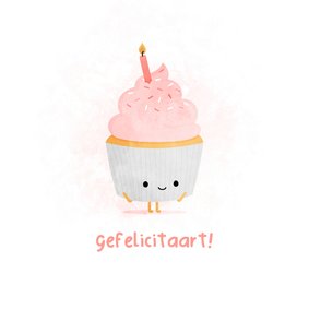 Verjaardagskaart blije cupcake gefelicitaart