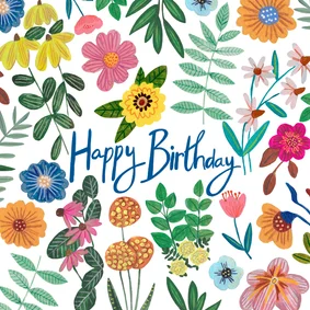 Verjaardagskaart bloem illustratie happy birthday kleurrijk