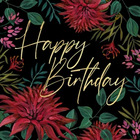 Verjaardagskaart bloemen happy birthday goud