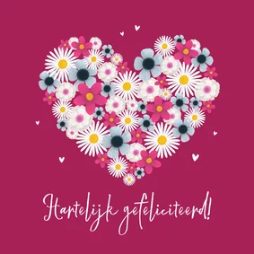 Verjaardagskaart bloemen hartelijk gefeliciteerd hart