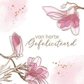 Verjaardagskaart - Bloemen met goudlook en watercolor