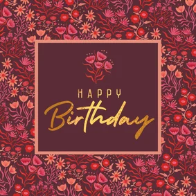 Verjaardagskaart bloemenpatroon met goud en paars