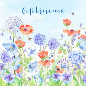 Verjaardagskaart bloemenweide waterverf