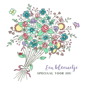 Verjaardagskaart boeket bloemen met vlinders