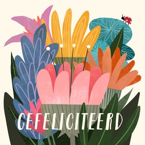 Verjaardagskaart boeketje met lieveheersbeestje