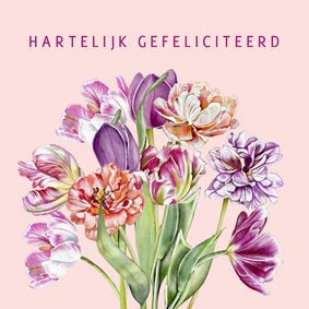 Verjaardagskaart bos gekleurde tulpen