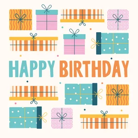 Verjaardagskaart cadeautjes hip modern illustratie