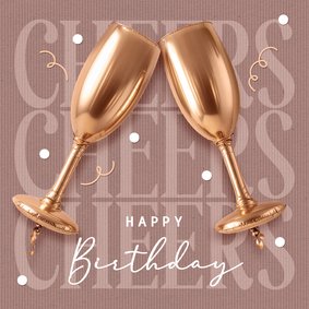Verjaardagskaart champagne ballonnen cheers oud roze