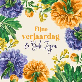 Verjaardagskaart christelijk bloemen Gods zegen kleurrijk