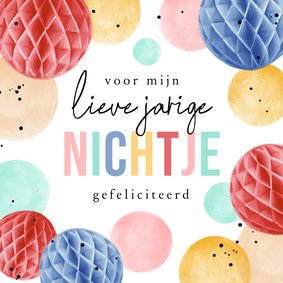 Verjaardagskaart confetti kleurrijk lieve jarige nichtje