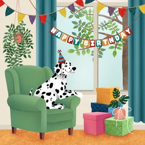 Verjaardagskaart - Dalmatiër vier een verjaardag