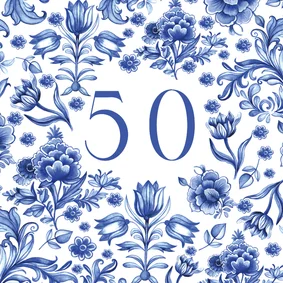 Verjaardagskaart delfts blauw patroon