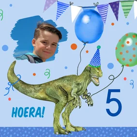 Verjaardagskaart dinosaurus ballonnen