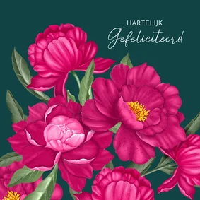 Verjaardagskaart donkerroze pioenrozen