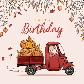 Verjaardagskaart driewieler herfst