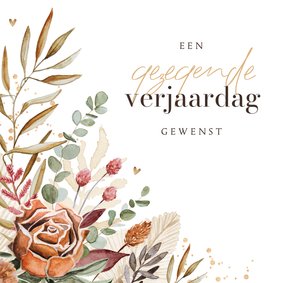 Verjaardagskaart droogbloemen christelijk gouden hartjes