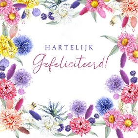 Verjaardagskaart droogbloemenrand