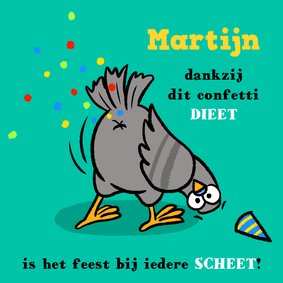 Verjaardagskaart duif laat scheet met confetti