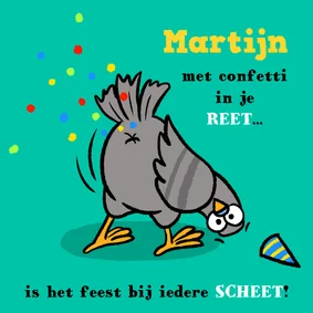 Verjaardagskaart duif laat scheet met confetti