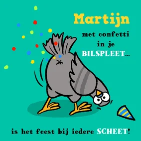 Verjaardagskaart duif laat scheet met confetti
