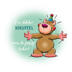 Verjaardagskaart een dikke knuffelbeer voor een vriendin