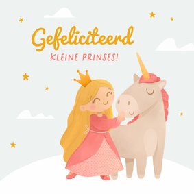 Verjaardagskaart eenhoorn kleine prinses meisje magisch