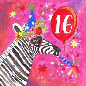 Verjaardagskaart feest zebra met zonnebril