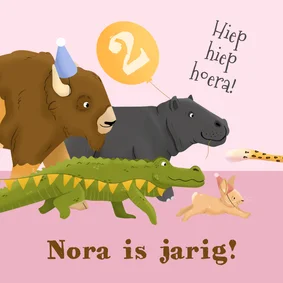 Verjaardagskaart feestdieren meisje