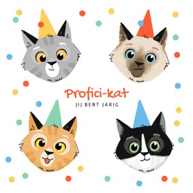 Verjaardagskaart feestelijk katten confetti proficikat