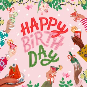 Verjaardagskaart feestelijke lente cocktails