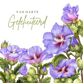 Verjaardagskaart felicitatie blauwe hibiscus