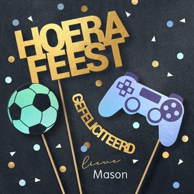 Verjaardagskaart felicitatie jongen voetbal gaming